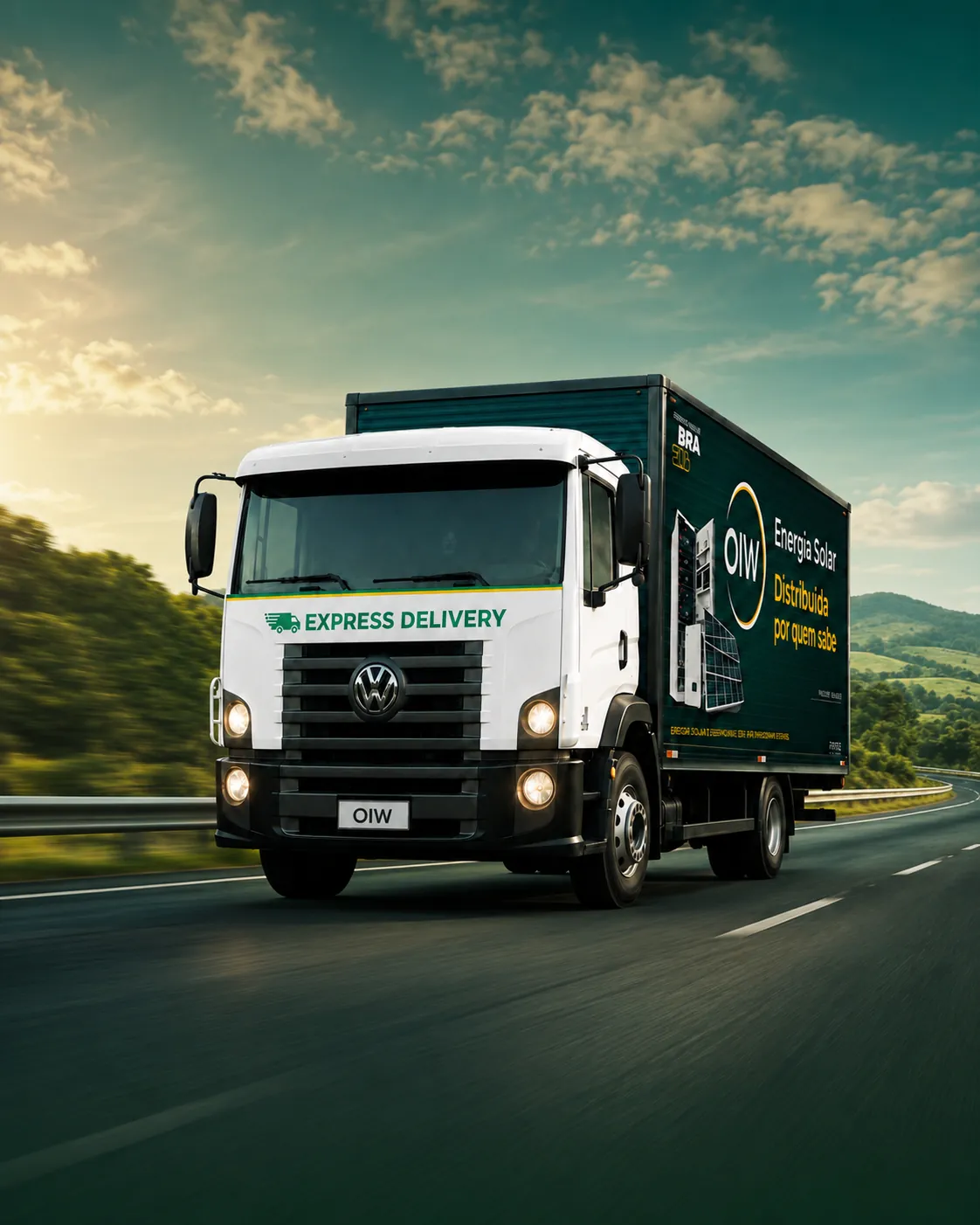 Caminhão da OIW Express Delivery realizando entrega
